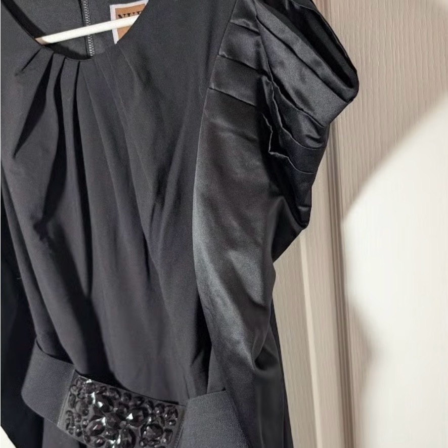 Nue By Shani Long Sleeve Puff Sleeve Dress With Belt Built In Shapewear Size 12